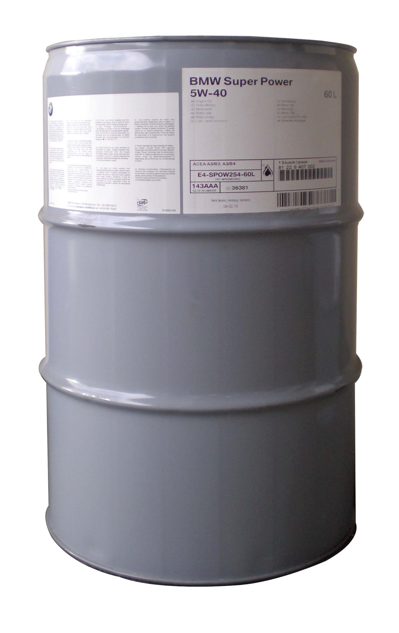 Купить запчасть BMW - 81229407002 Моторное масло BMW Super Power Oil 5W-40 60л