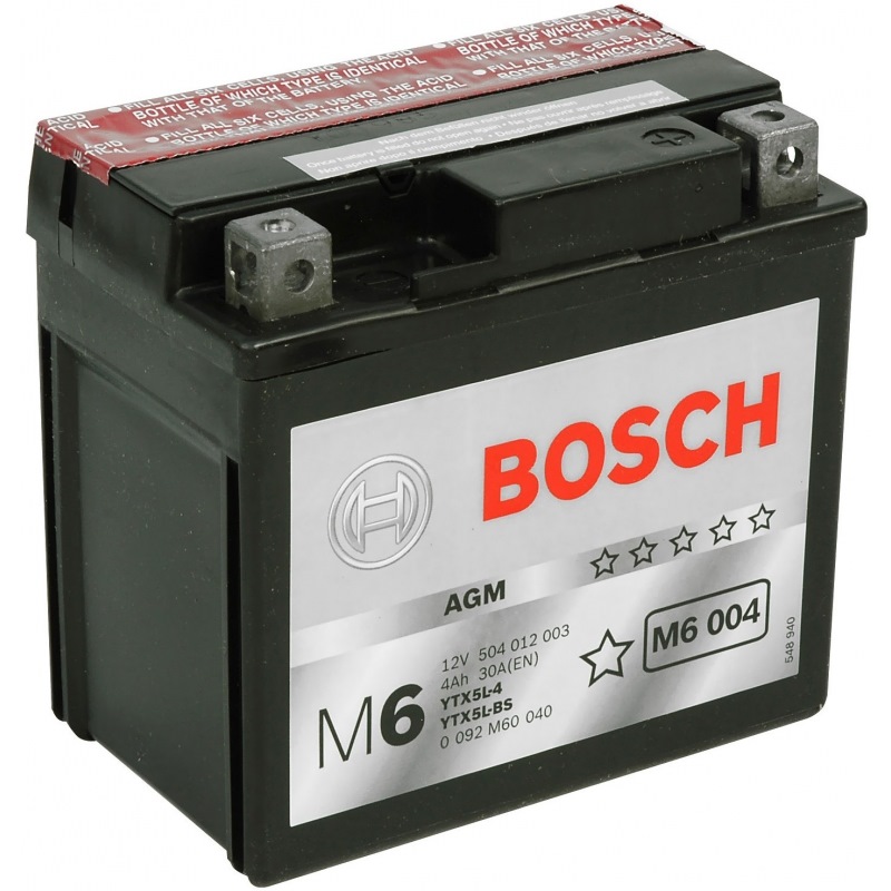 Купить запчасть BOSCH - 0092M60040 Аккумулятор автомобильный BOSCH 0 092 M60 040 4 Ач